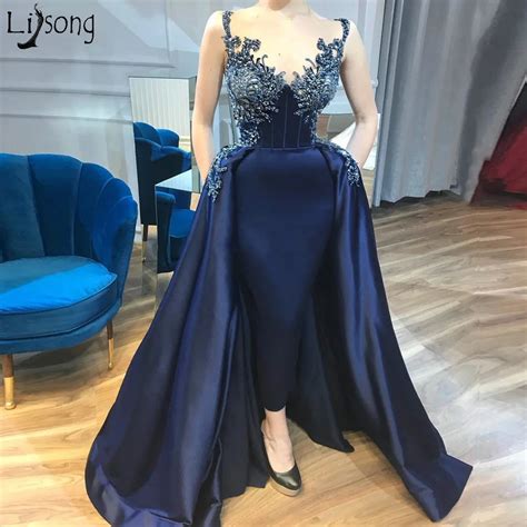 New Mermaid Prom Dresses Luxury Beaded Prom Dress Dark Blue