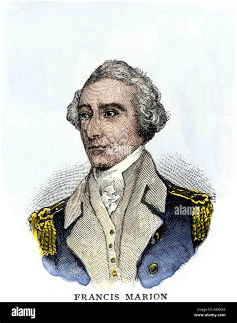 Francis Marion Known As The Swamp Fox Hand Colored Woodcut Stock Photo