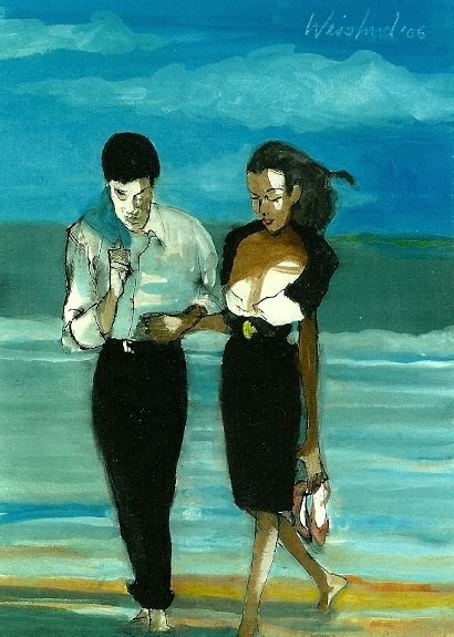 Couple In Black On The Beach D Watercolor By Harry Weisburd