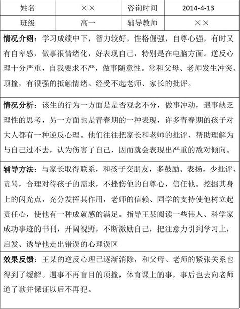 中学生心理辅导记录表word文档在线阅读与下载无忧文档