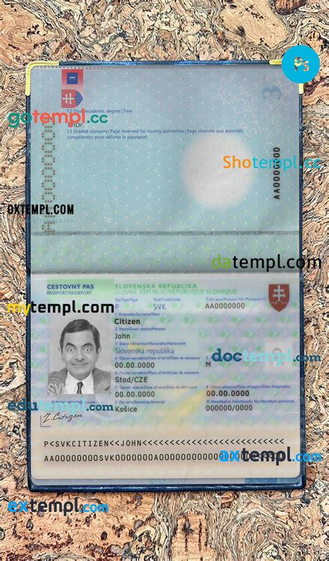 Sample Slovakia Passport Editable Psds Scan And Photo Realistic