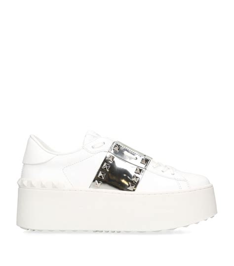 Womens Valentino Garavani White Leather Rockstud Platform Sneakers