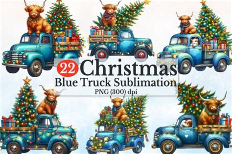 Blue Truck With Highland Cow Clipart Graphic By Rose Art Creative Fabrica