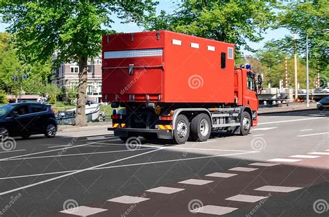 Modern Red Fire Truck On City Street Stock Image Image Of Movement