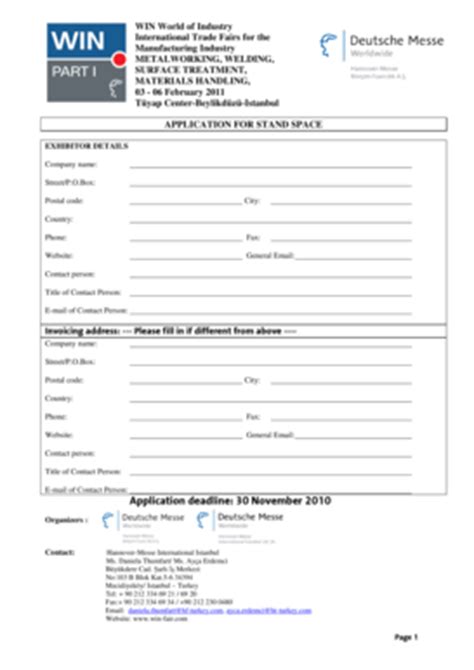 Fillable Online Files Messe WIN 2011 Application Form Part 1 2010 06 30