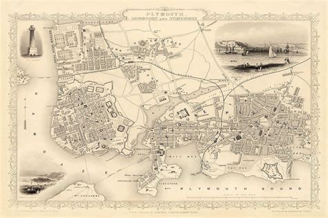 Old Map Of Plymouth In By Tallis Rapkin Stonehouse Etsy