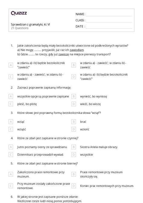 Ponad Strona Czynna I Bierna Arkuszy Roboczych Dla Klasa W Quizizz