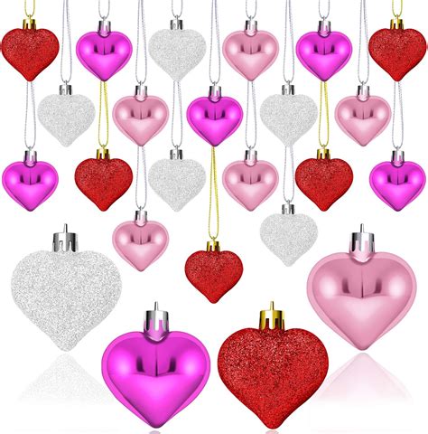 Elcoho Pieces Valentine S Day Heart Baubles Ornaments Heart Shaped