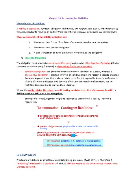 Chapter 10 - summary notes - Chapter 10: Accounting for Liabilities The