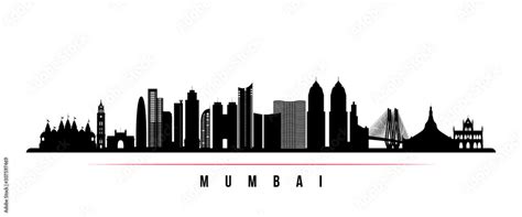 Mumbai Skyline Horizontal Banner Black And White Silhouette Of Mumbai