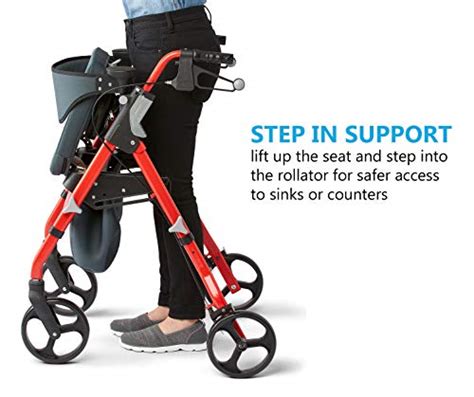 Medline Premium Empower Rollator Walker With Seat Comfort Handles And Thick Backrest Folding