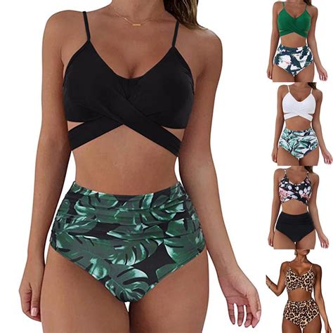 Women Leopard Print Bikini Set Push Up Bathing Swimwear High Waist