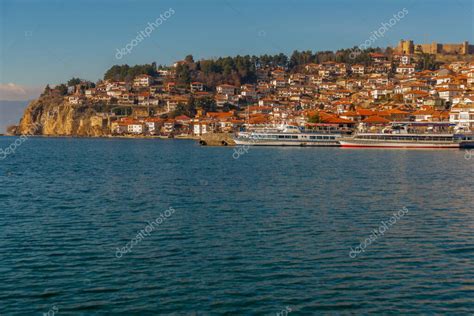 Ohrid Macedonia Del Norte Vista De La Ciudad Y El Lago Ohrid En Un