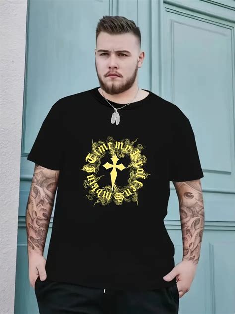 Plus Size Mens Trendy Cross Letter Print T Shirt Comfy Temu United