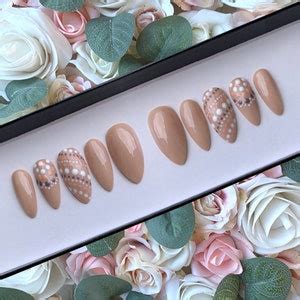 Press On Nails Nude Pastel Boho Intricate Dots Full Cover Nails Stick On Nails Nude Nails