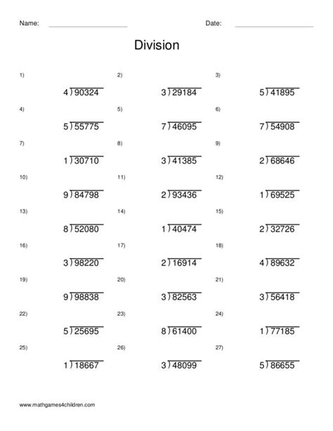 Dividing 4 Digits By 2 Digits Worksheets