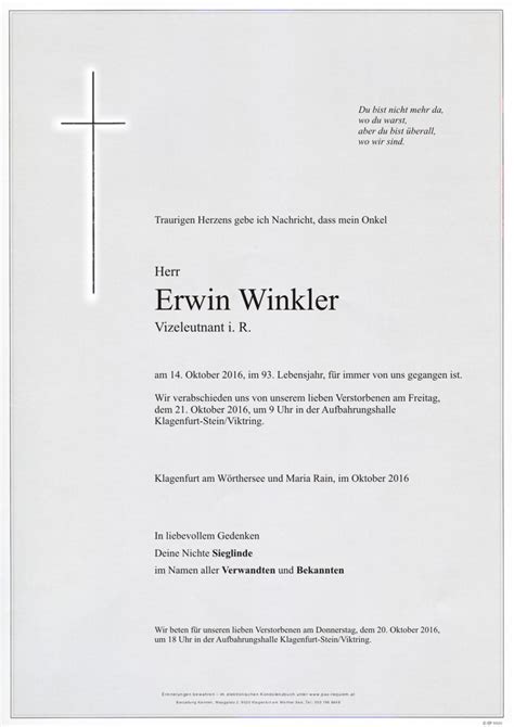 Parte für Erwin Winkler pax requiem