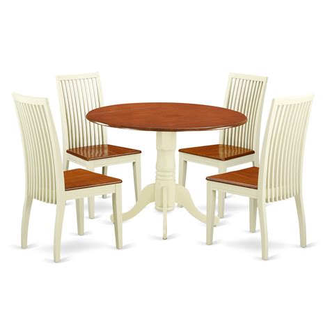 East West Furniture Dublin 5 Piece Dining Set With Wood Seat Buttermilk