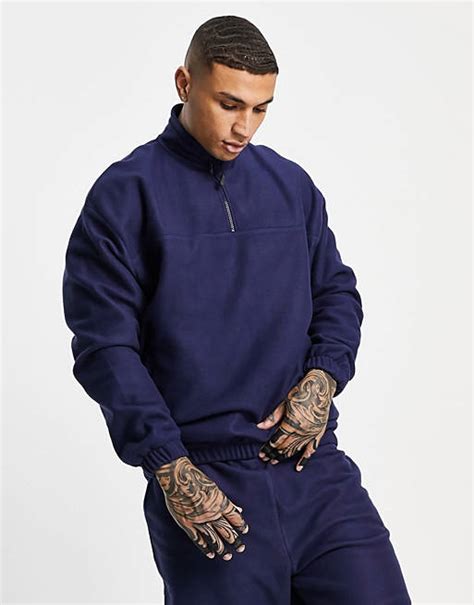 Asos Design Co Ord Oversized Polar Fleece Half Zip Sweatshirt In Navy