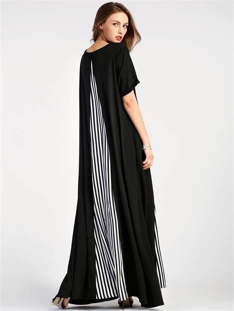 Shop Contrast Striped Panel Full Length Dress Online Shein Offers Contrast Striped Panel Full