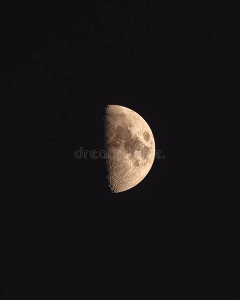 First Quarter Moon in a Black Night Sky. Stock Image - Image of dark ...