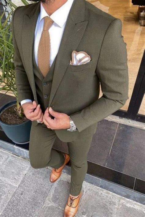 Men 3 Piece Suit Olive Green Wedding Suit Dinner Suit Sainly Sainly