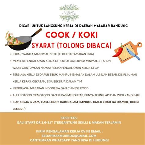 Lowongan Kerja Cook Koki Di Sedap Makmur Lokerbandung Id