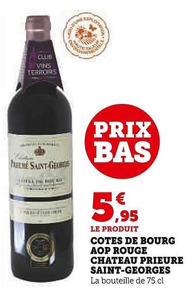 Promo Côtes De Bourg Aop Rouge Château Prieure Saint georges chez Super