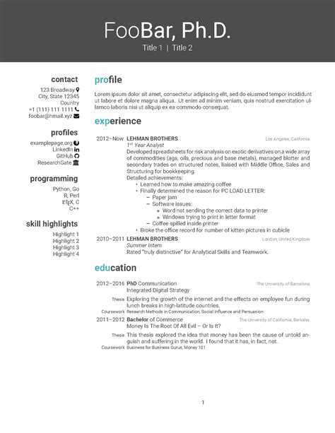 Phd Résumé And Coverletter Template Christian Haller Phd