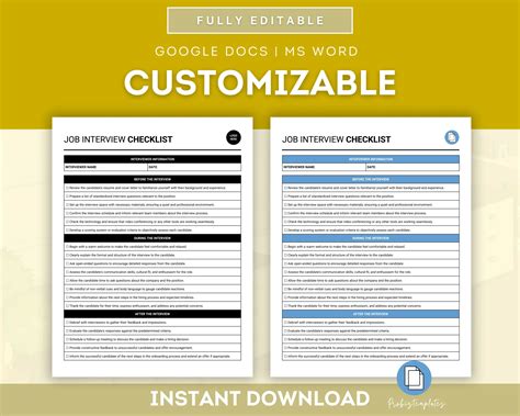Job Interview Checklist Probiztemplates