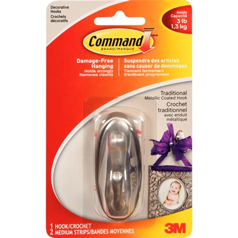 M Command Decorative Brushed Nickel Traditional Medium Hook Each