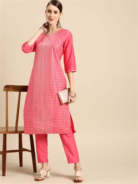 Buy Anouk Women Pink And Silver Printed Kurta With Trousers Kurta Sets For Women 18331296 Myntra