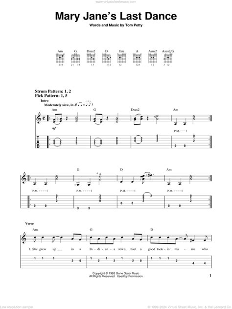 Mary Jane S Last Dance Sheet Music For Guitar Solo Easy Tablature