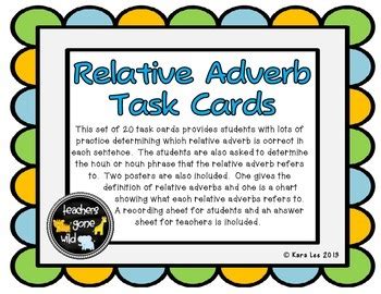 Relative Adverb Task Cards Set Of By Gone Wild Designs Tpt