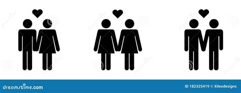 Couple Stick Figure Icon Set Heterosexual Homosexual Straight Lgbtq