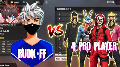 RUOK FF VS 4 PRO PLAYERS 1V4 GAMEPLAY GARENA FREE FIRE RUOK FF