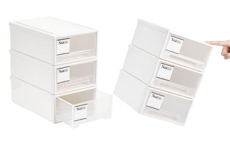 ZENFUN 3 Pack Drawer Plastic Stackable Storage Drawer Bins Small