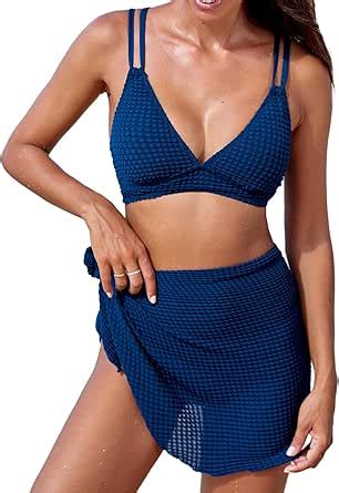 Amazon CUPSHE Women S Bikini Sets V Neck Crisscross Back Double Adjustable Straps Mid Rise