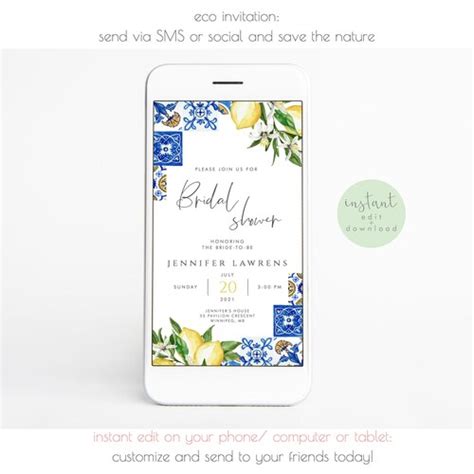 Lemon Bridal Shower Favor Tags Template Italian Blue Tiles Etsy