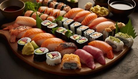 Premium AI Image Fresh Seafood Plate Nigiri Sashimi Maki Sushi Rolled