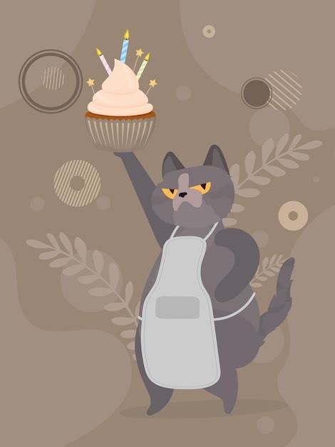 Premium Vector Funny Cat Holds A Festive Cupcake Sweets With Cream