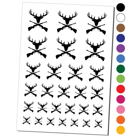 Crossed Hunting Rifles with Deer Head Antlers Water Resistant Temporary