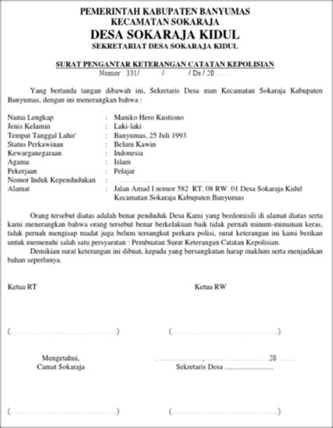 Surat Keterangan Rt Contoh Surat