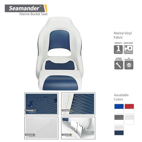 Seamander S1043 Series High Back Captain Bucket Boat Seat Sport Flip Up Seat In Whiteblue