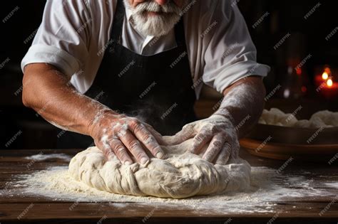 Premium Ai Image Male Hands Kneading Bread On Sprinkled Table