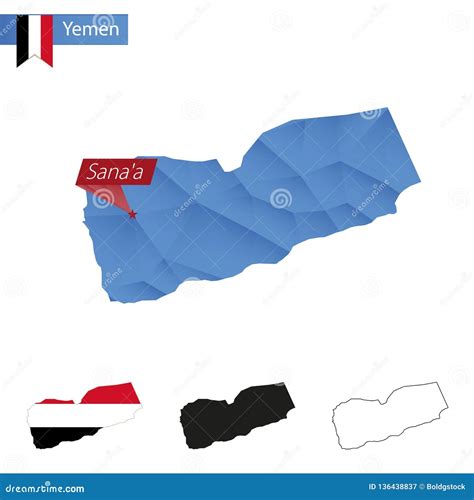 Yemen Blue Low Poly Map with Capital Sanaa Stock Vector - Illustration ...