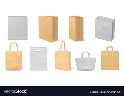 Realistic Fabric Bag Reusable Cardboard And Vector Image