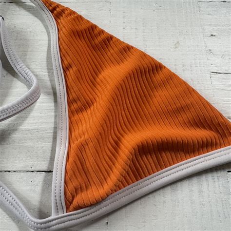 Tj Swim Orange And White Bikini Top Size Medium Depop