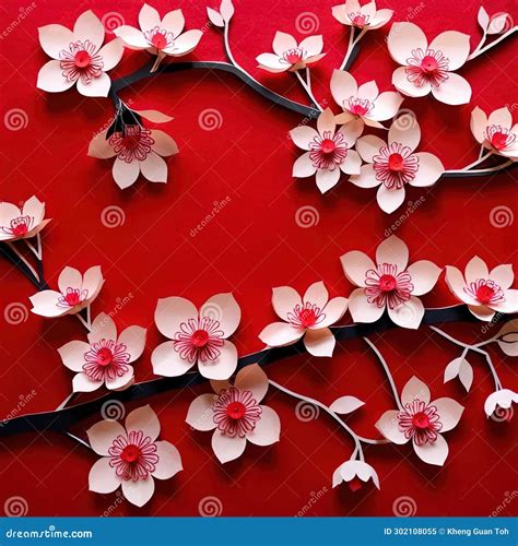 Japanese Sakura Cherry Blossoms Traditional Design Made Of Paper