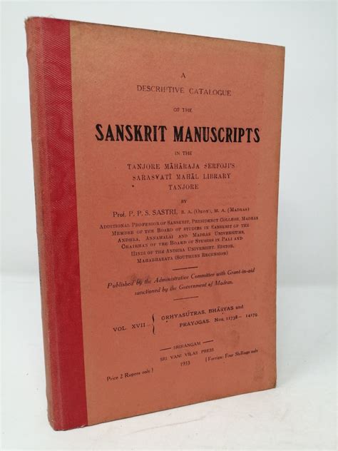 A Descriptive Catalogue of the Sanskrit Manuscripts in the Tanjore ...